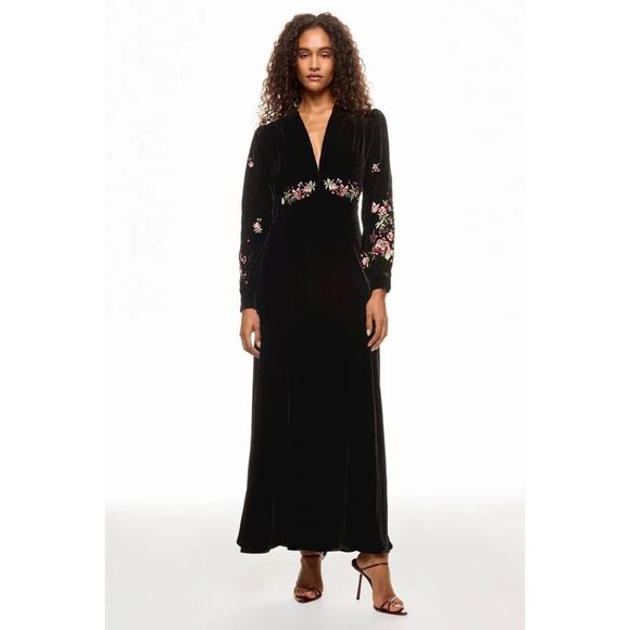 RIXO Emory Embroidered Velvet Gown ♥️ - Picture 1 of 13